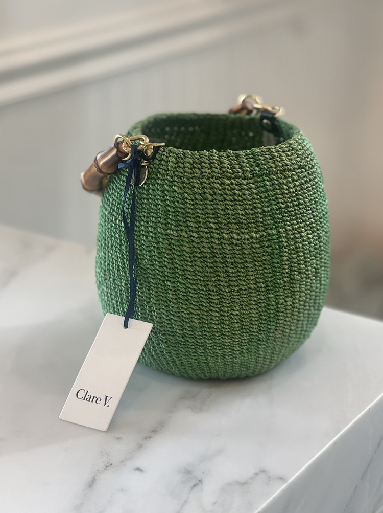 Clare V : Pot De Miel w/bamboo handle : Green — ALCHEMY MARIN Clare V : Pot De Miel w/bamboo handle : Green — ALCHEMY MARIN